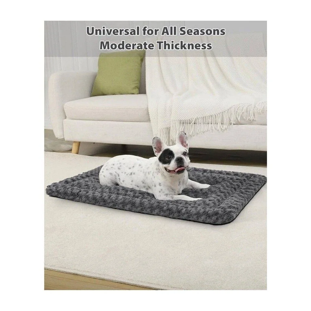 Washable Dog Bed Mat Reversible Dog Crate Pad Soft Fluffy Bed 35 x 22 Inch, Gray